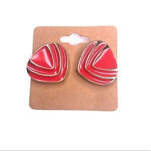 Vintage Red Gold Tone Pierced Stud Earrings